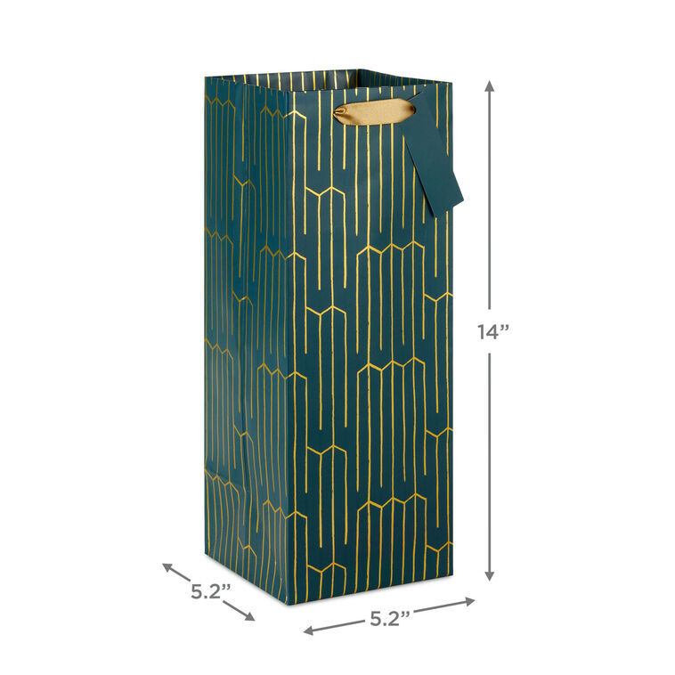 Hallmark 13" Gold Geometric On Teal Wine Gift Bag