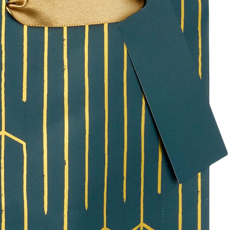 Hallmark 13" Gold Geometric On Teal Wine Gift Bag