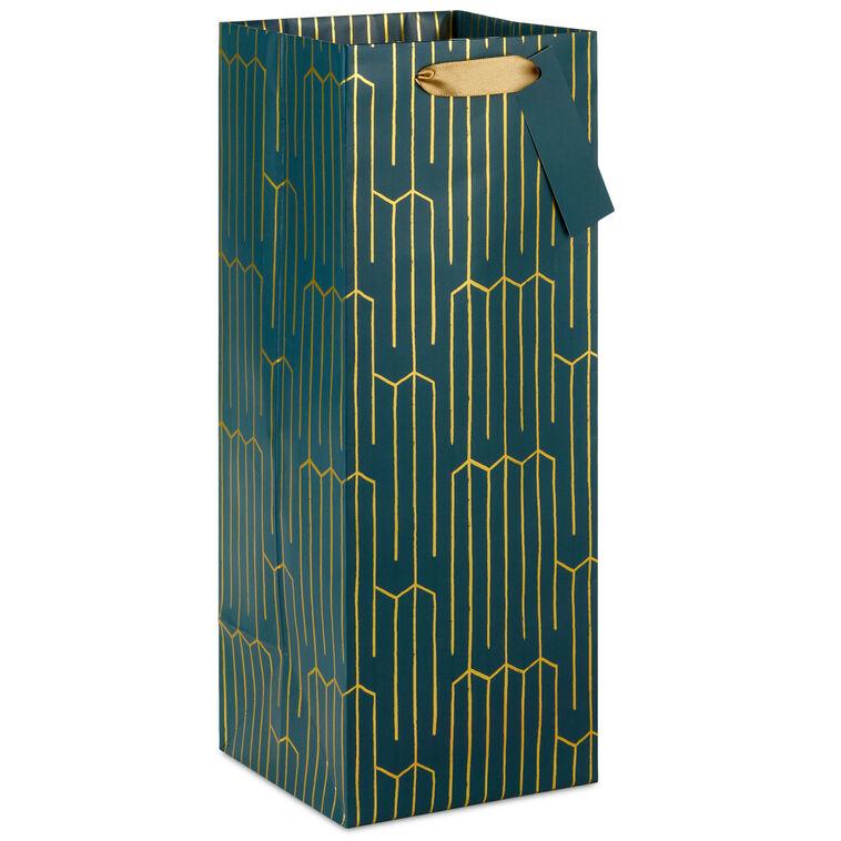 hallmark 13" Gold Geometric on Teal Wine Gift Bag