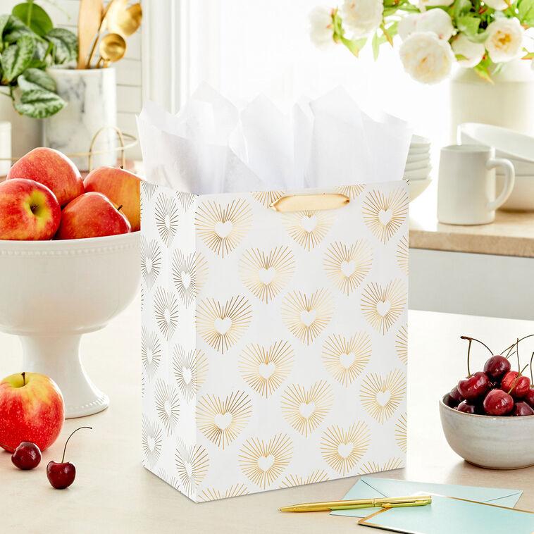 Hallmark 13" Gold Hearts On White Large Gift Bag