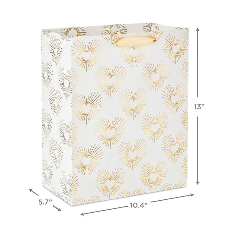 Hallmark 13" Gold Hearts On White Large Gift Bag