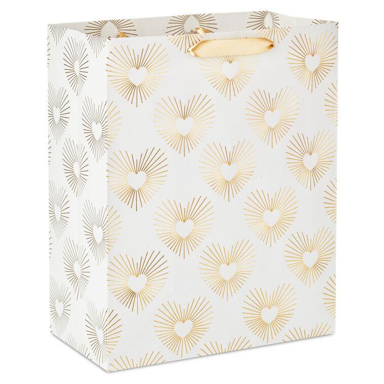 hallmark 13" Gold Hearts on White Large Gift Bag