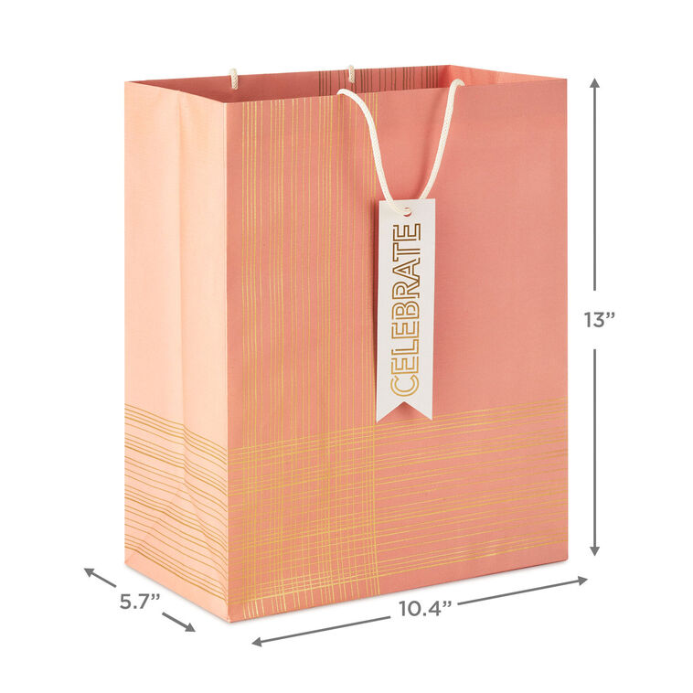 Hallmark 13" Gold Lines On Coral Large Gift Bag