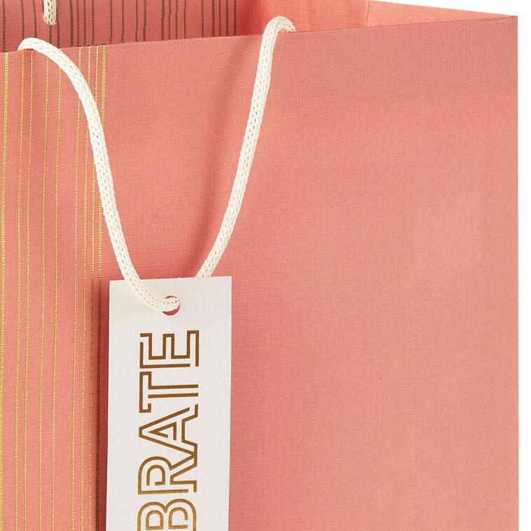 Hallmark 13" Gold Lines On Coral Large Gift Bag