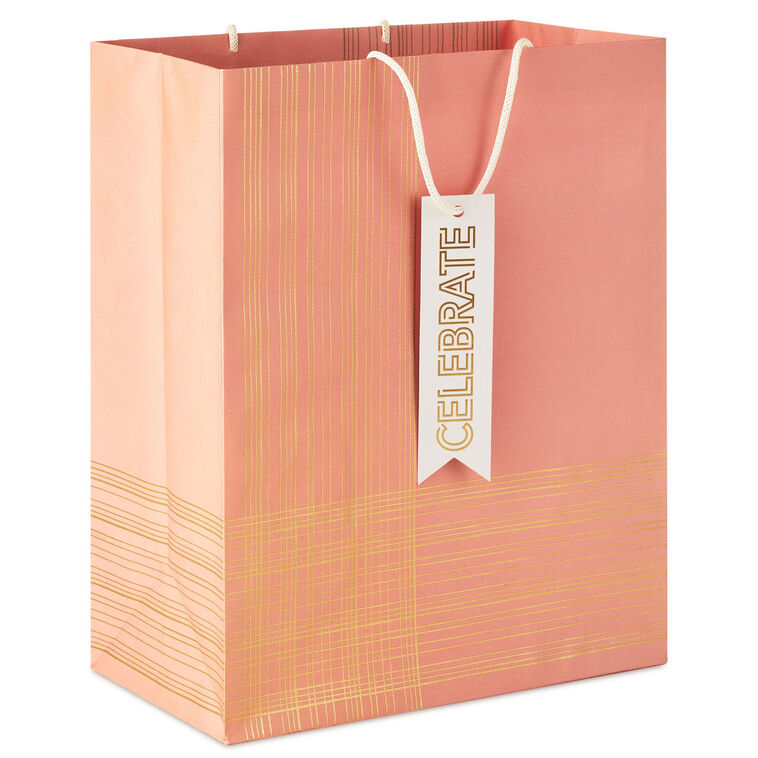 hallmark 13" Gold Lines on Coral Large Gift Bag
