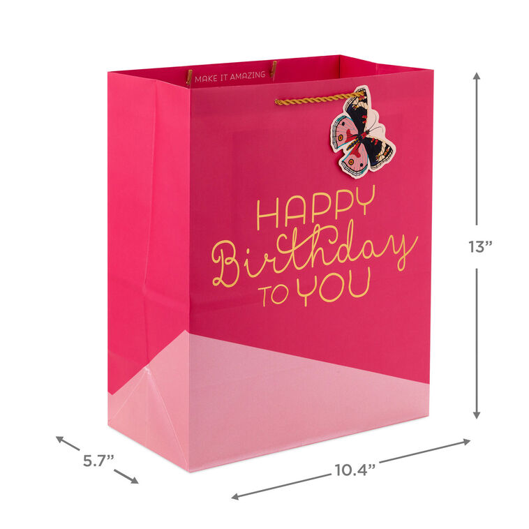 Hallmark 13" Happy Birthday On Pink Large Gift Bag