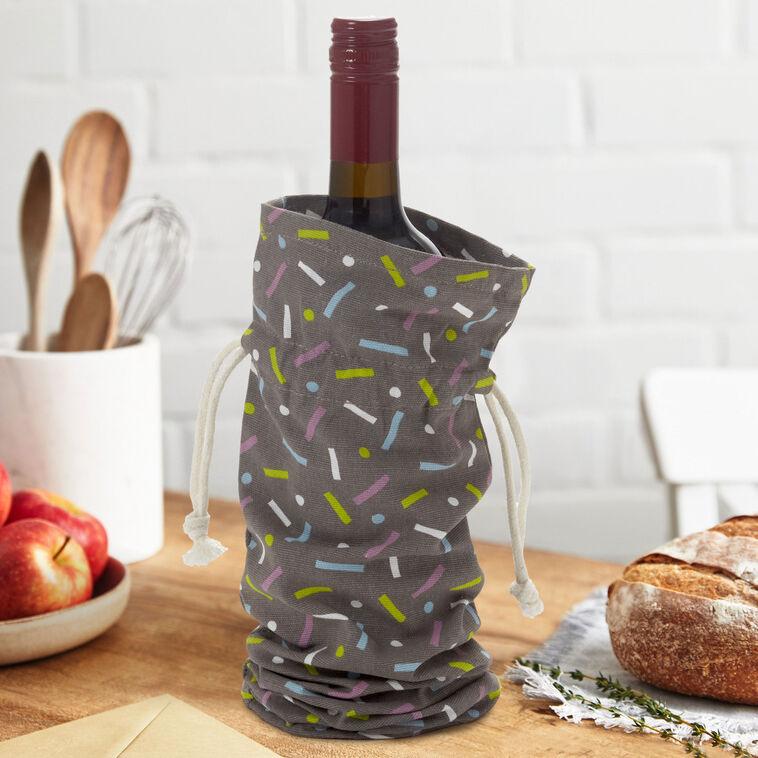 Hallmark 14" Confetti On Black Fabric Wine Gift Bag