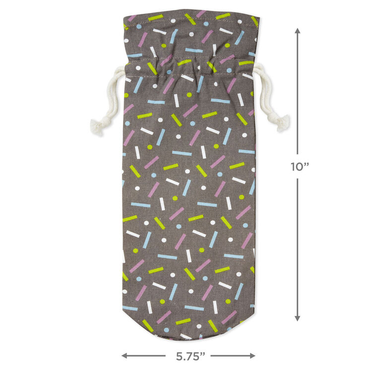 Hallmark 14" Confetti On Black Fabric Wine Gift Bag
