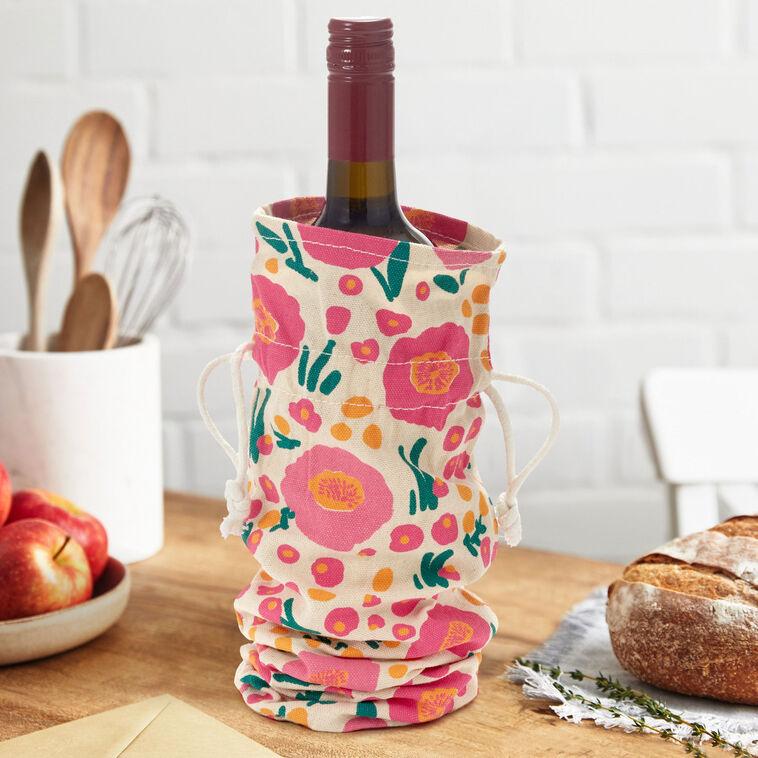 Hallmark 14" Pink Floral Fabric Wine Gift Bag