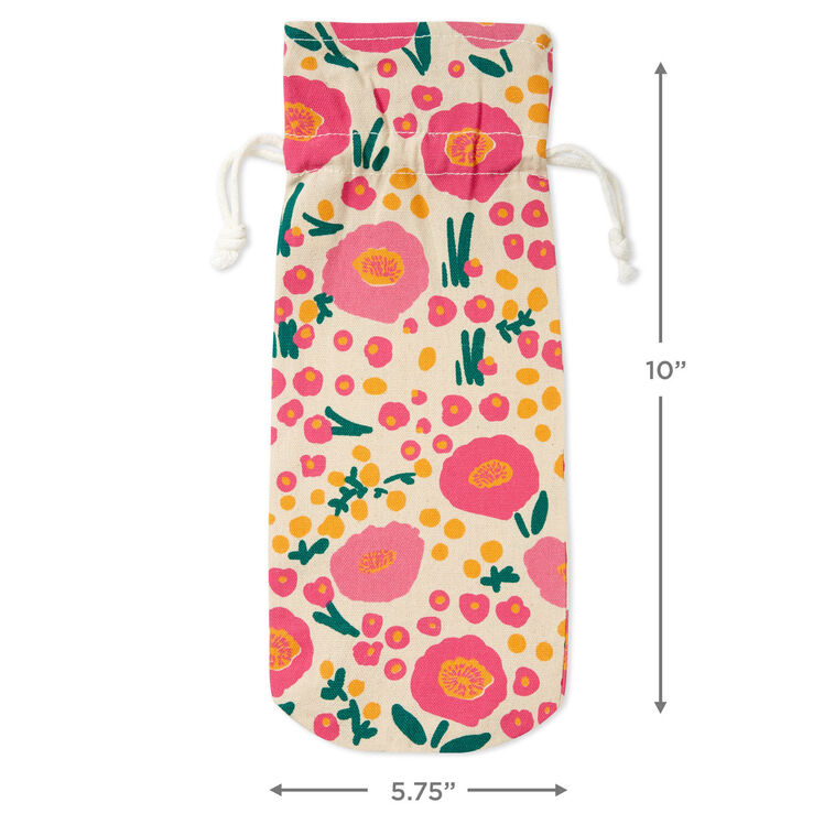 Hallmark 14" Pink Floral Fabric Wine Gift Bag