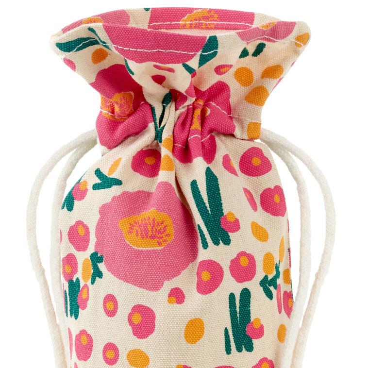 Hallmark 14" Pink Floral Fabric Wine Gift Bag