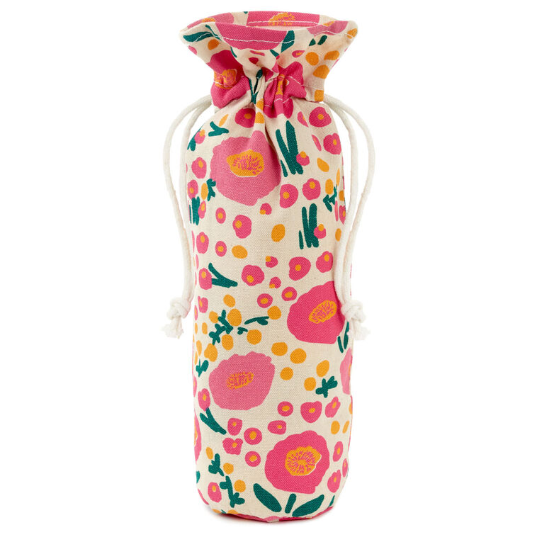 hallmark 14" Pink Floral Fabric Wine Gift Bag