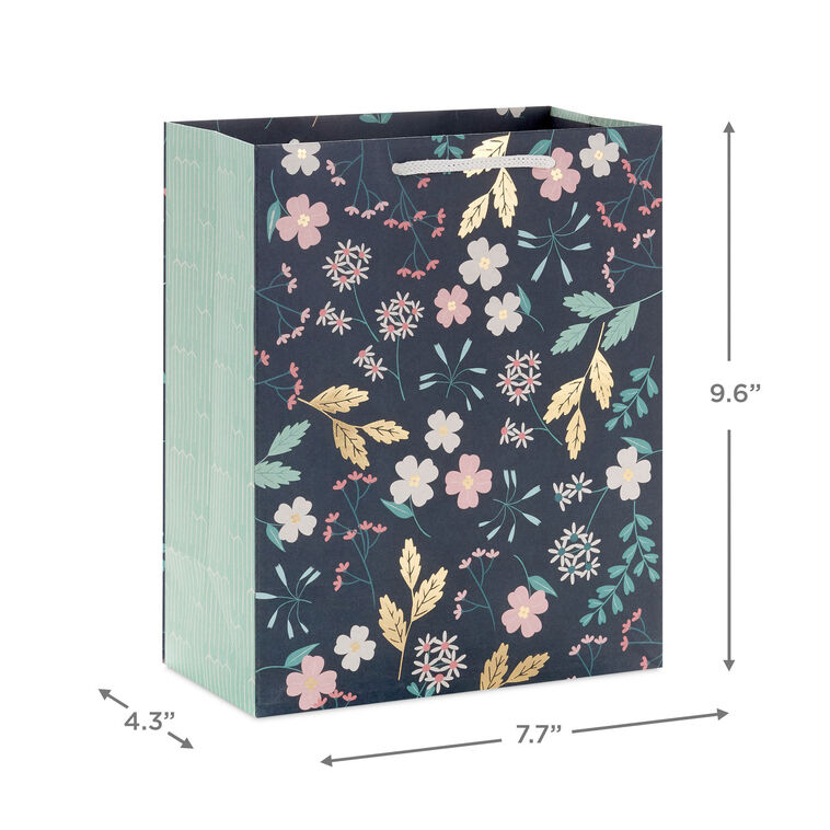 Hallmark 9.6" Floral On Dark Green Medium Gift Bag