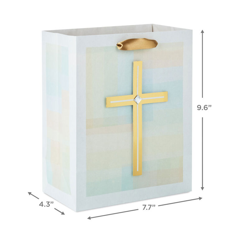 Hallmark 9.6" Gold Cross On Pastel Medium Gift Bag