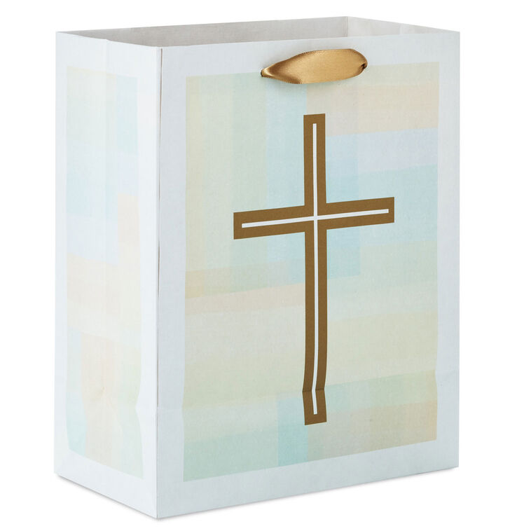 Hallmark 9.6" Gold Cross On Pastel Medium Gift Bag