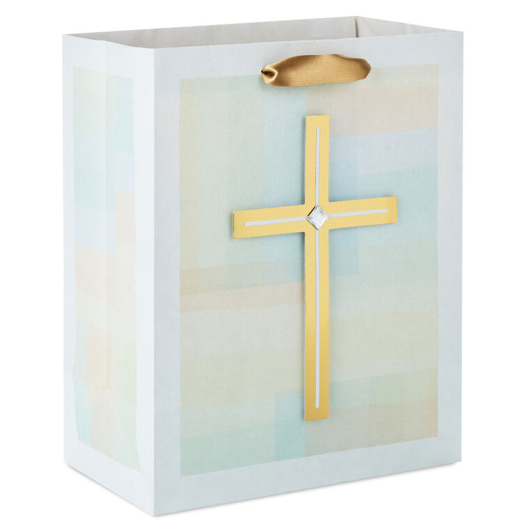 hallmark 9.6" Gold Cross on Pastel Medium Gift Bag