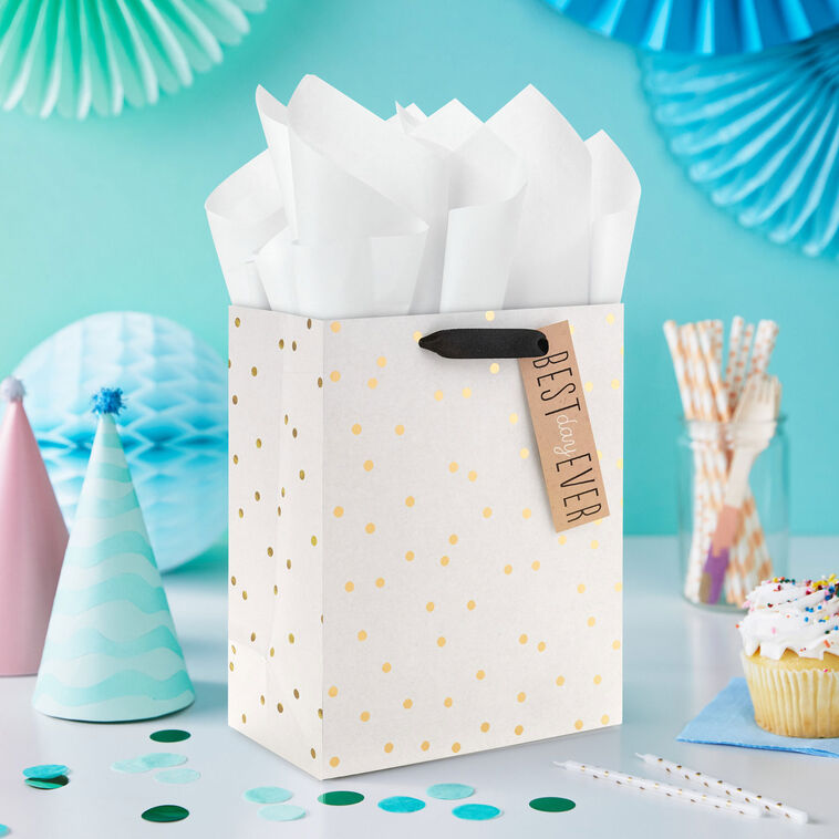 Hallmark 9.6" Ivory With Gold Dots Medium Gift Bag