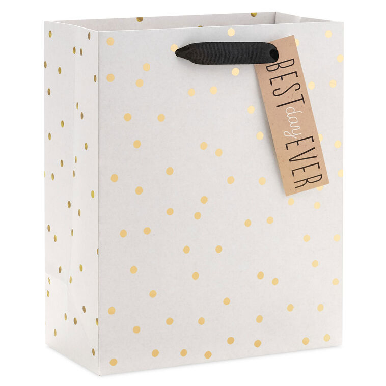 hallmark 9.6" Ivory With Gold Dots Medium Gift Bag