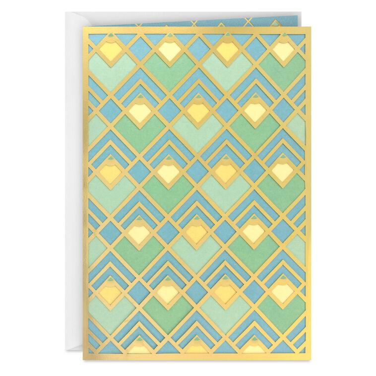 hallmark Art Deco Gold Green and Blue Blank Card