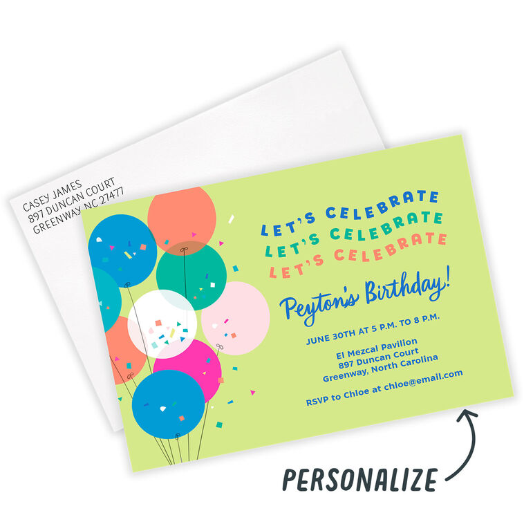 Hallmark Balloons Let's Celebrate Party Invitation