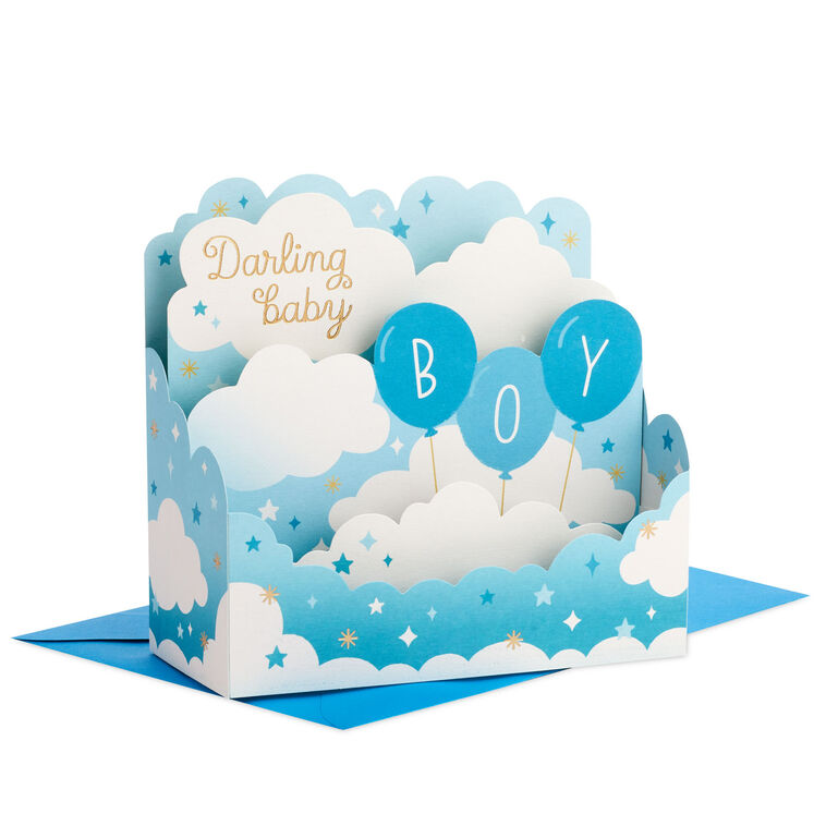 hallmark Blue Balloons 3D Pop-Up New Baby Boy Card