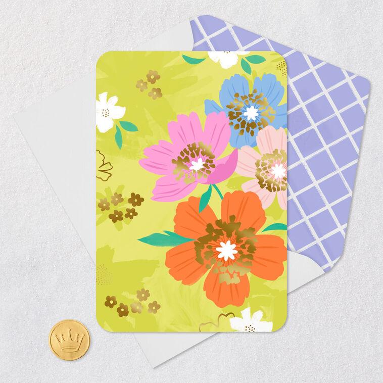 Hallmark Colorful Flowers On Green Blank Card