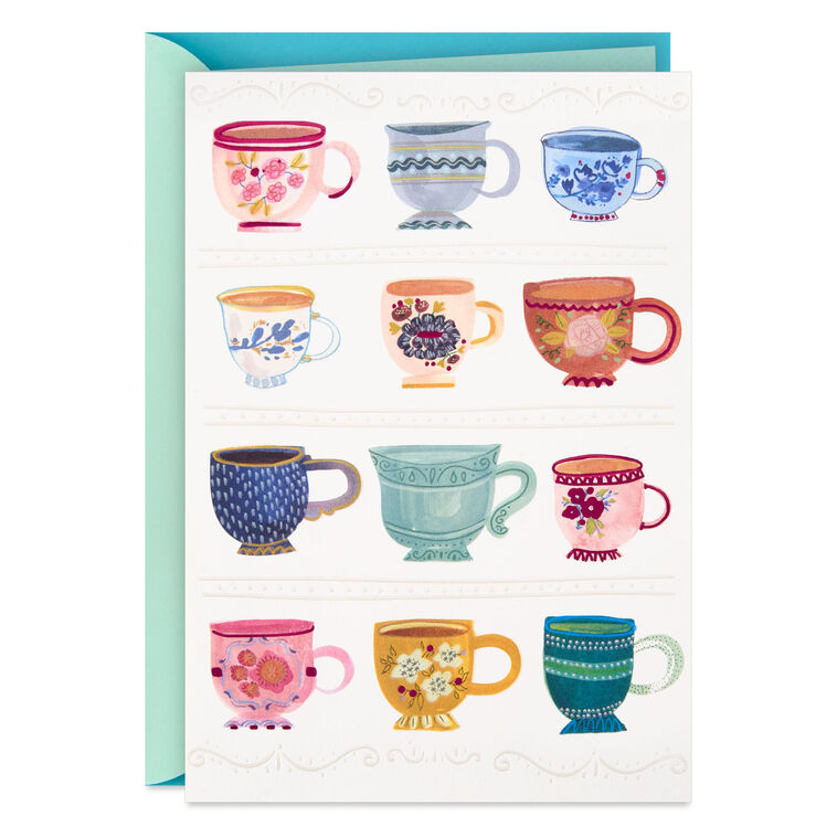 hallmark Colorful Patterned Teacups Blank Card