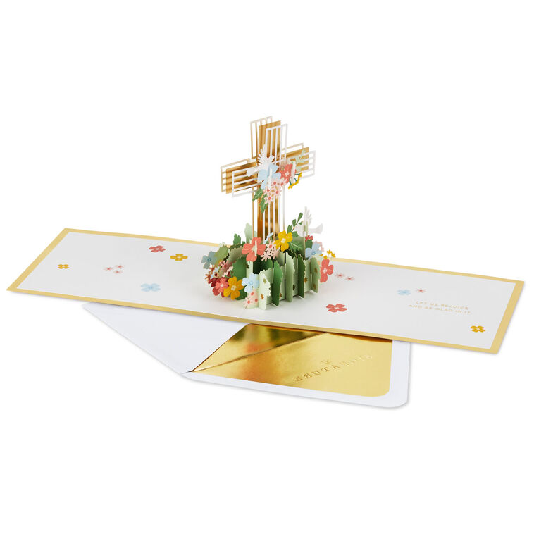 Hallmark Cross With Flowers Religious Pop-Up Card