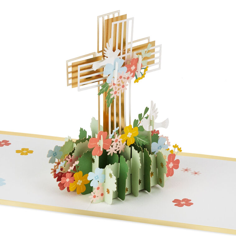 hallmark Cross With Flowers Religious Pop-Up Card