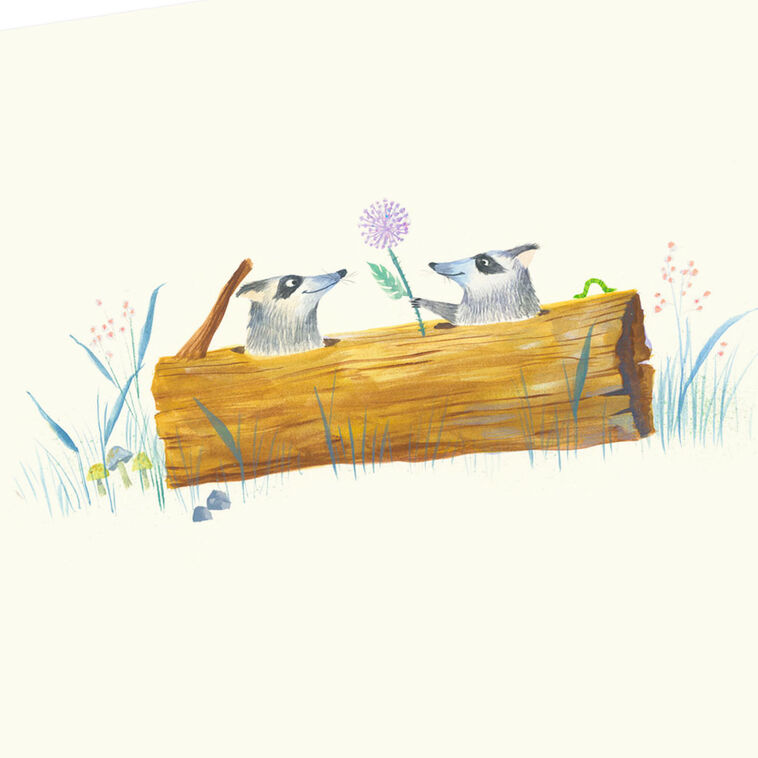 Hallmark Cute Raccoons And Flowers Blank Card