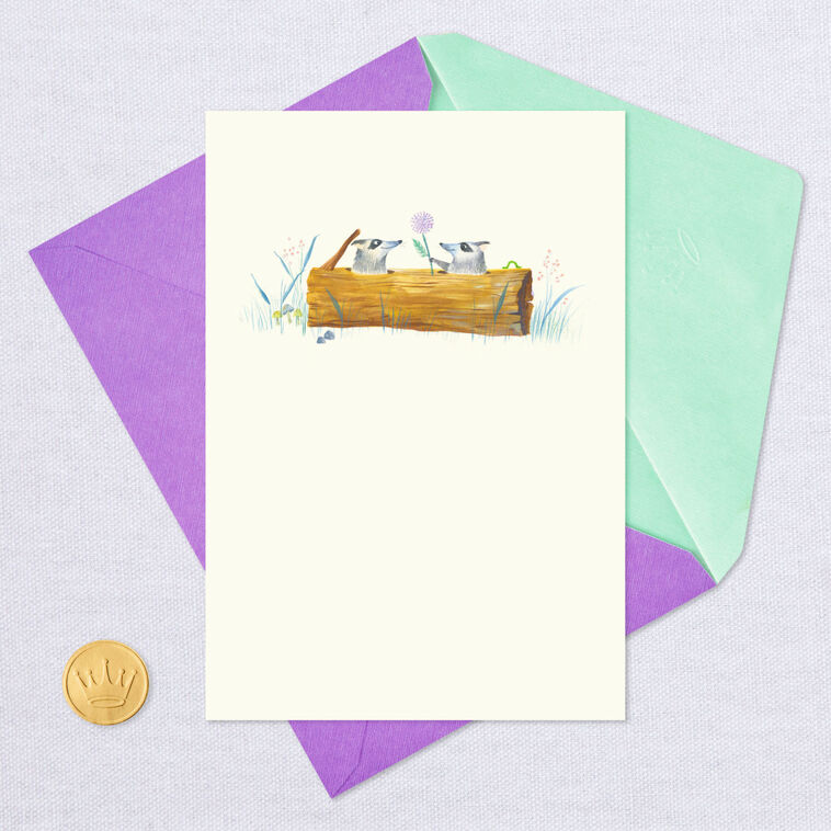 Hallmark Cute Raccoons And Flowers Blank Card
