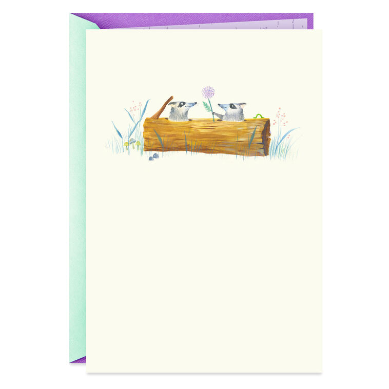 hallmark Cute Raccoons and Flowers Blank Card
