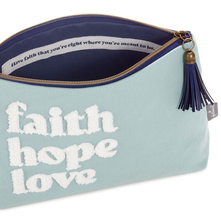 Hallmark Faith Hope Love Blue Canvas Pouch