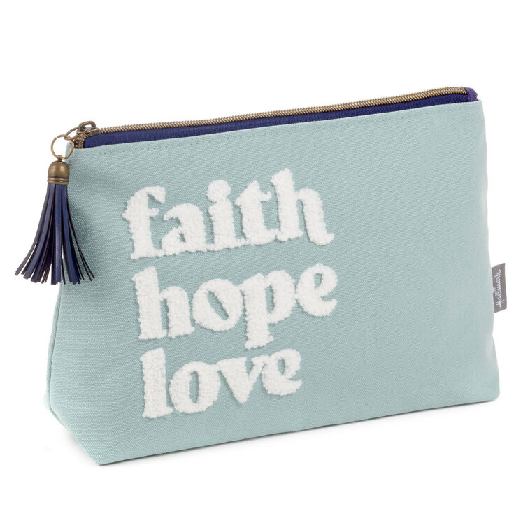 hallmark Faith Hope Love Blue Canvas Pouch