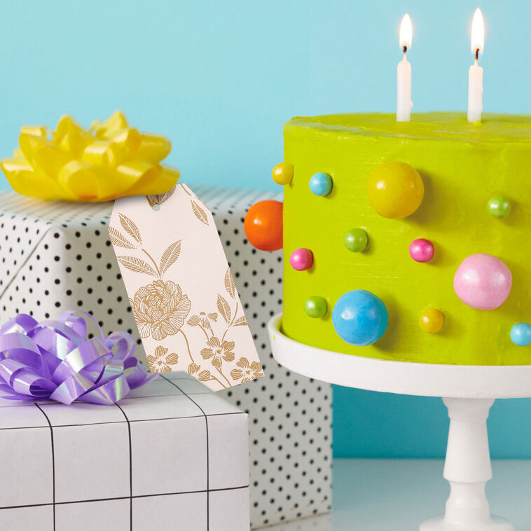 Hallmark Gold Flowers On Pink Large Gift Tag