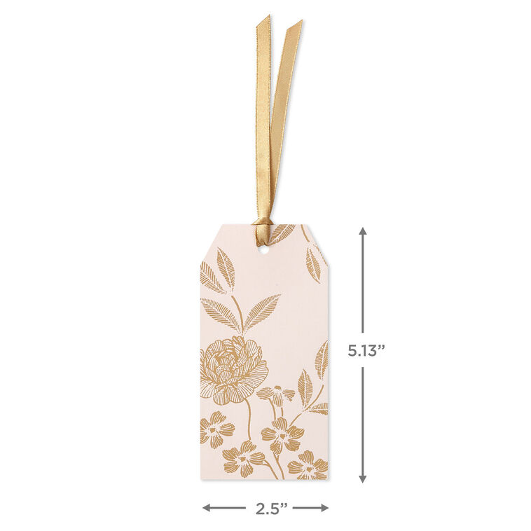 Hallmark Gold Flowers On Pink Large Gift Tag