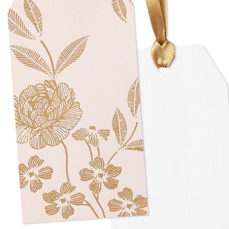 Hallmark Gold Flowers On Pink Large Gift Tag