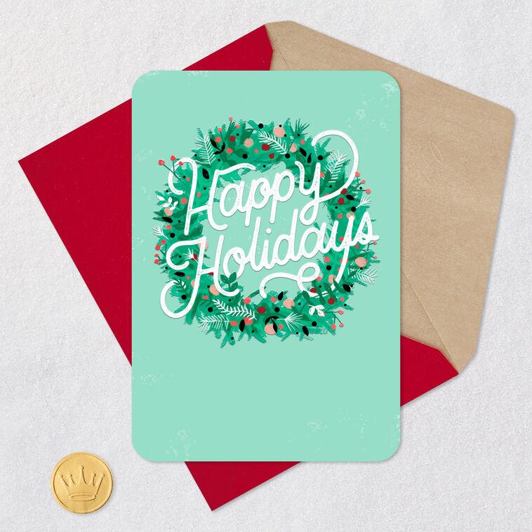 Hallmark Happy Holidays Wreath Blank Holiday Card