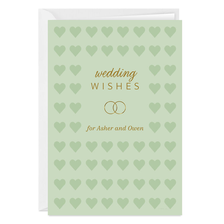 hallmark Hearts and Gold Rings Custom Wedding Card
