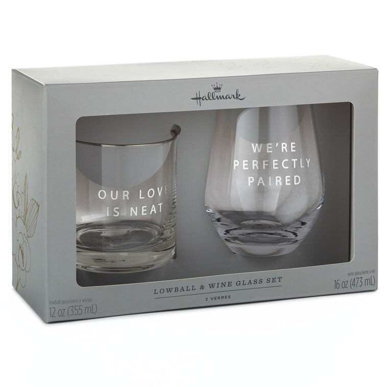 Hallmark Lowball And Stemless Wine Glass Set Of 2