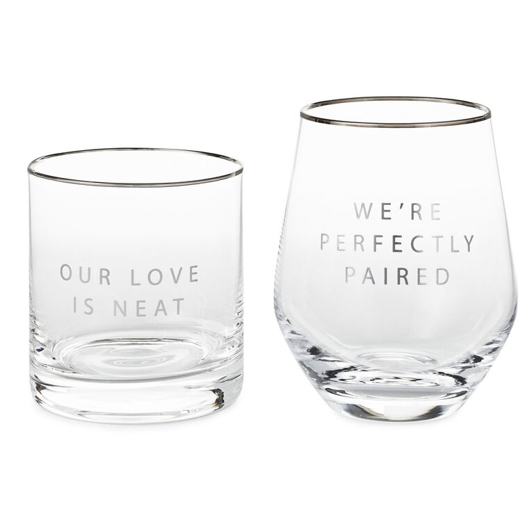hallmark Lowball and Stemless Wine Glass Set of 2