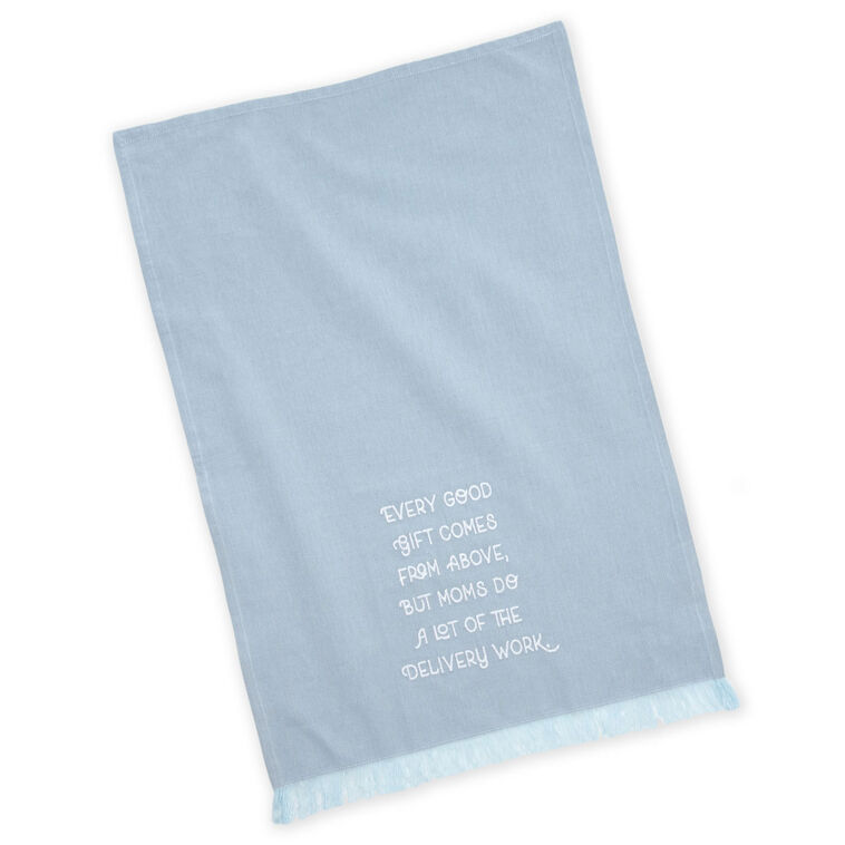 Hallmark Mom Delivers Blue Fringed Tea Towel 18x26