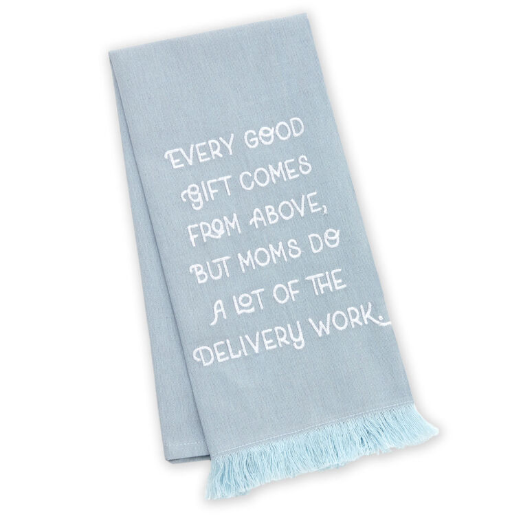 hallmark Mom Delivers Blue Fringed Tea Towel 18x26