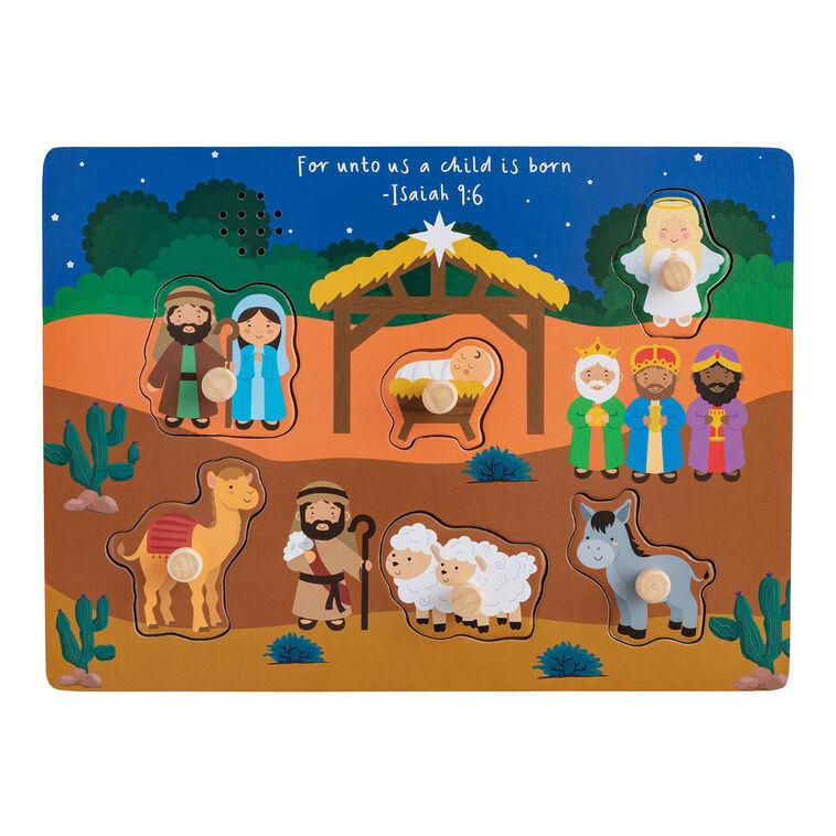 hallmark Mud Pie Nativity Wooden Puzzle With Sound