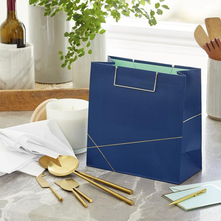 Hallmark Navy With Gold Large Square Gift Bag 10.4"