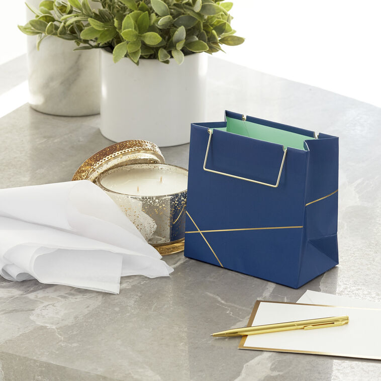 Hallmark Navy With Gold Small Square Gift Bag 5.5"
