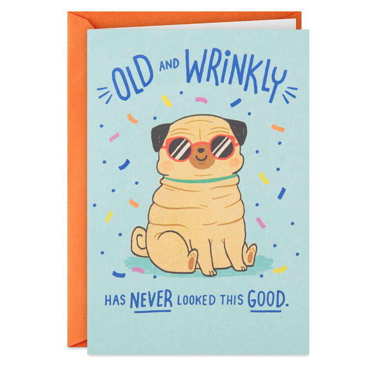 hallmark Old and Wrinkly Pug Funny Birthday Card