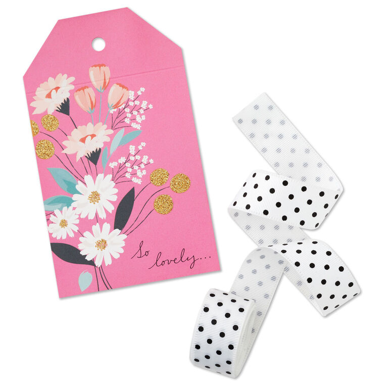 hallmark Pink Floral Large Gift Tag and Ribbon Set