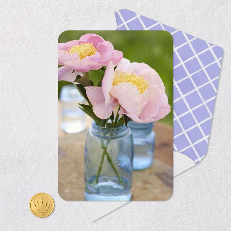 Hallmark Pink Peonies In Blue Jar Blank Card