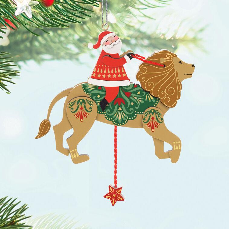 Hallmark Pull-String Lion With Santa Wood Ornament